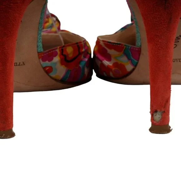 Rene Caovilla Womens Floral Fabric Slingback Pump US 7 EU 37 Pink Yellow Blue